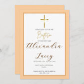 Modern Christening Baptism Gold Cross Invitation Einladung (Vorne/Hinten)