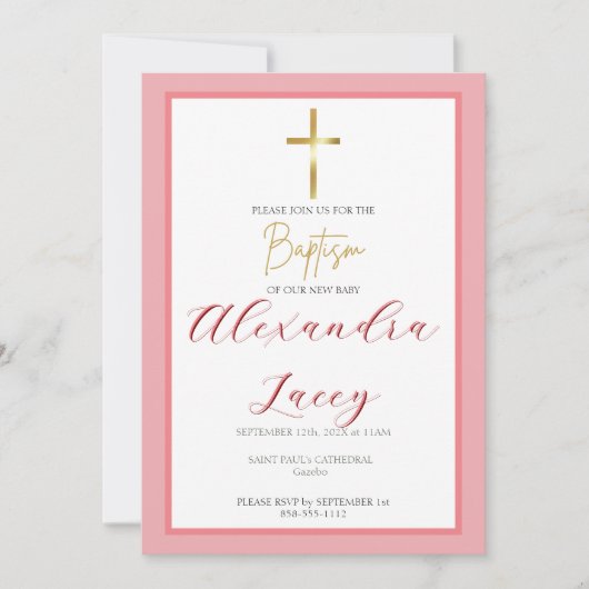 Modern Christening Baptism Gold Cross Invitation Einladung (Vorderseite)