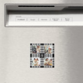 Modern Christmas 4 Foto Collage Schwarz & Weiß Magnet (In Situ (Geschirrspüler))