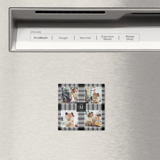 Modern Christmas 4 Foto Collage Schwarz & Weiß Magnet (In Situ (Geschirrspüler))