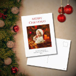 Modern Christmas Baby Foto Family Red Feiertagspostkarte<br><div class="desc">Moderne Weihnachts-Postkarte mit einem einfachen Foto-Thema und rotem Typografie-Design. Mit anpassbarem roten Text fügen Sie Ihre eigenen Informationen hinzu. Sie ändern auch das Foto mit Ihren eigenen,  um es einzigartig zu machen. Ideal,  um besondere Urlaubswünsche an Freunde und Familie zu senden.</div>