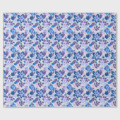 Modern Christmas Blue Floral Botanic Geschenkpapier (Flach)