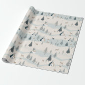 Modern Christmas Blue und Tan Snowy Village Geschenkpapier (Ungerollt)