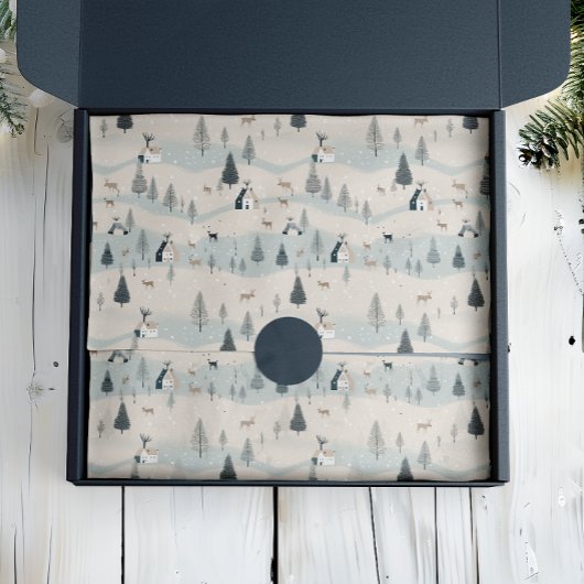 Modern Christmas Blue und Tan Snowy Village Seidenpapier
