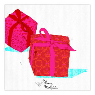 Modern Christmas Damask Rot Rosa Geschenkpapier
