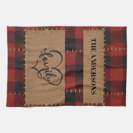 Modern Christmas Family Name Red Buffalo Plaid  Geschirrtuch