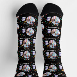 Modern Christmas Family Snowman Foto und Name Socken