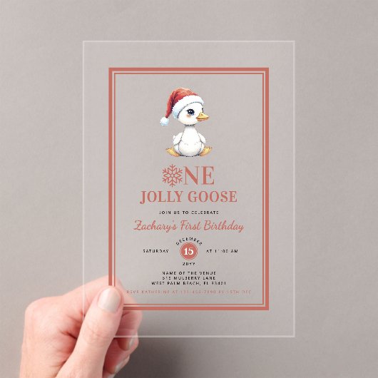 Modern Christmas First Birthday One Jolly Goose Acryleinladungen (Insitu (Handheld))