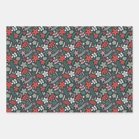 Modern Christmas floral and nutcrackers Geschenkpapier Set (Vorderseite 3)