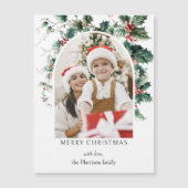 Modern Christmas Foto Arch w/Holly Magnetkarte (Vorderseite)