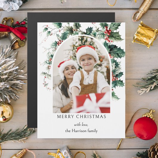 Modern Christmas Foto Arch w/Holly Magnetkarte