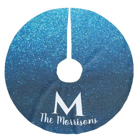 Modern Christmas Glitzer Monogram Family Name Polyester Weihnachtsbaumdecke (Vorderseite)