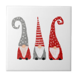 Modern Christmas Gnomes Red Gray White Nordic Fliese
