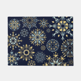 Modern Christmas Gold Blue Aquarell Snowflake Fußmatte