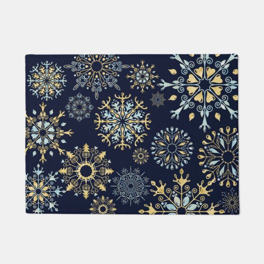 Modern Christmas Gold Blue Aquarell Snowflake Fußmatte (Vorderseite)