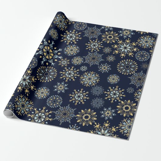Modern Christmas Gold Blue Aquarell Snowflake Geschenkpapier (Ungerollt)