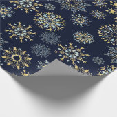 Modern Christmas Gold Blue Aquarell Snowflake Geschenkpapier (Ecke)