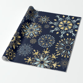 Modern Christmas Gold Blue Aquarell Snowflake Geschenkpapier