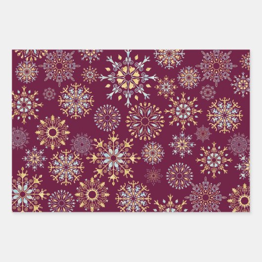 Modern Christmas Gold Blue Aquarell Snowflake W Geschenkpapier Set (Vorderseite 2)