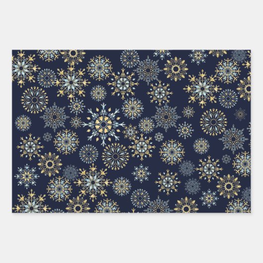 Modern Christmas Gold Blue Aquarell Snowflake W Geschenkpapier Set (Vorderseite 3)