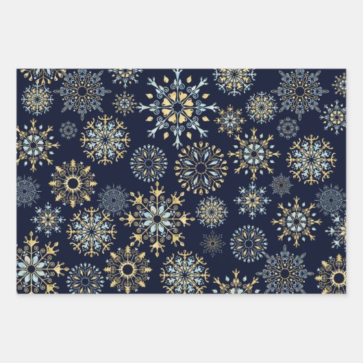Modern Christmas Gold Blue Aquarell Snowflake W Geschenkpapier Set (Vorderseite 2)
