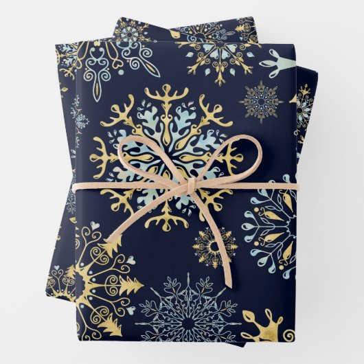 Modern Christmas Gold Blue Aquarell Snowflake W Geschenkpapier Set (Beispiel)