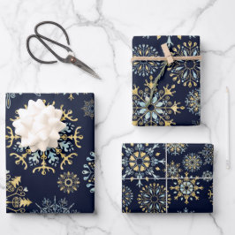 Modern Christmas Gold Blue Aquarell Snowflake W Geschenkpapier Set