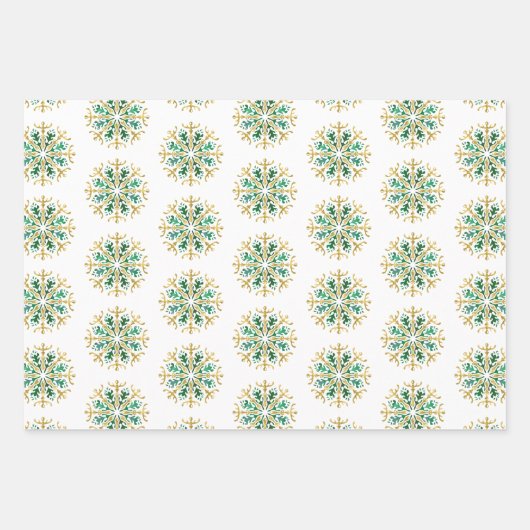 Modern Christmas Gold Green Snowflake Geschenkpapier Set (Vorderseite 3)