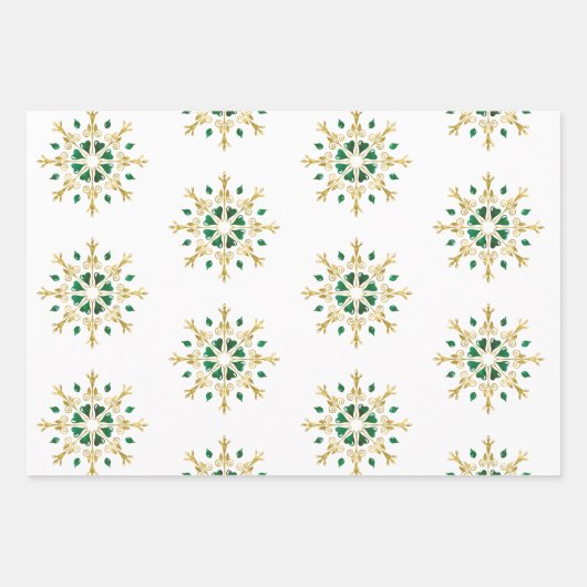 Modern Christmas Gold Green Snowflake Geschenkpapier Set (Vorderseite 2)