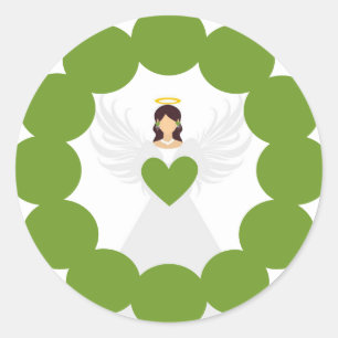 Modern Christmas Green Angel Herzkranz Label Runder Aufkleber
