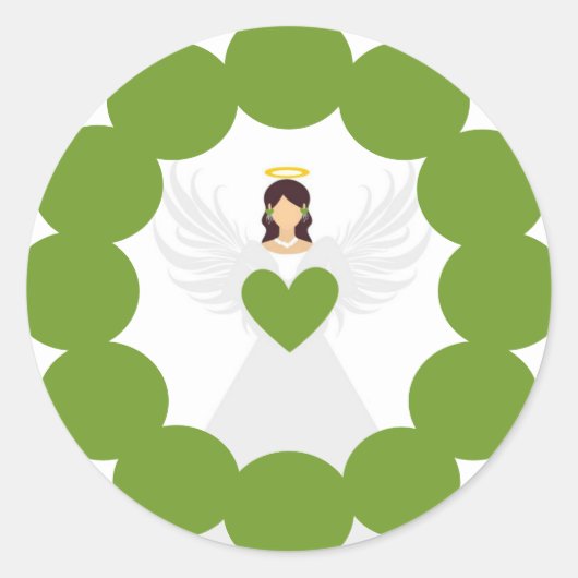 Modern Christmas Green Angel Herzkranz Label Runder Aufkleber (Vorderseite)