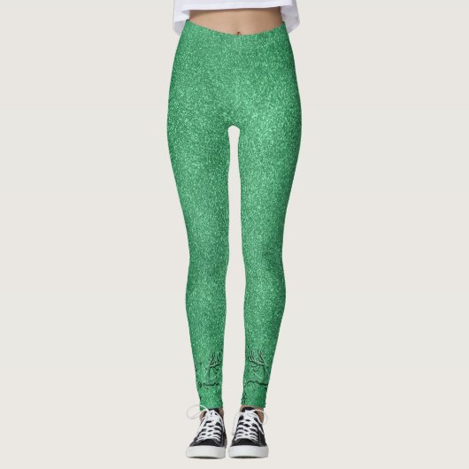Modern Christmas Green Rentier Ladys Leggings (Vorderseite)