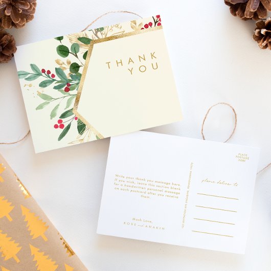 Modern Christmas Greenery Cream Wedding Vielen Dan Postkarte