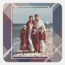 Modern Christmas Happy Holidays Family Photo  Quadratischer Aufkleber