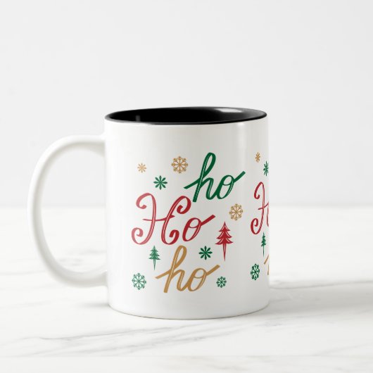 Modern Christmas Ho Ho Ho Skriptmuster Zweifarbige Tasse (Links)