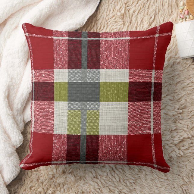 Modern Christmas Holiday Plaid Throw Pillow Kissen (Decke)