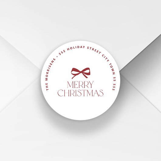 Modern Christmas holiday round return address Runder Aufkleber