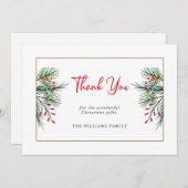 Modern Christmas Holly Berry Blätter Dankeschön-Ka (Vorne/Hinten)