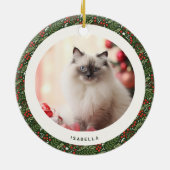 Modern Christmas Holly Foliage 2 Photos Keramik Ornament (Hinten)