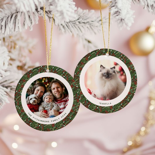 Modern Christmas Holly Foliage 2 Photos Keramik Ornament