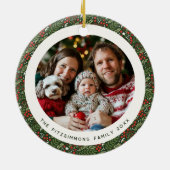 Modern Christmas Holly Foliage 2 Sided Photo Keramik Ornament (Hinten)
