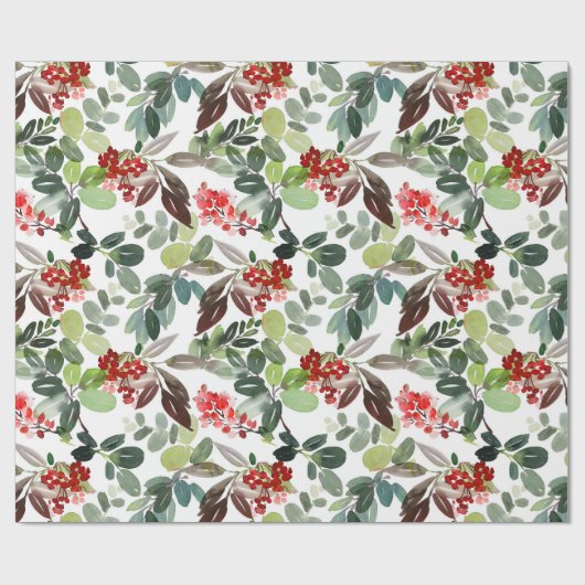 Modern Christmas Holly Pattern Geschenkpapier (Flach)