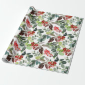 Modern Christmas Holly Pattern Geschenkpapier (Ungerollt)