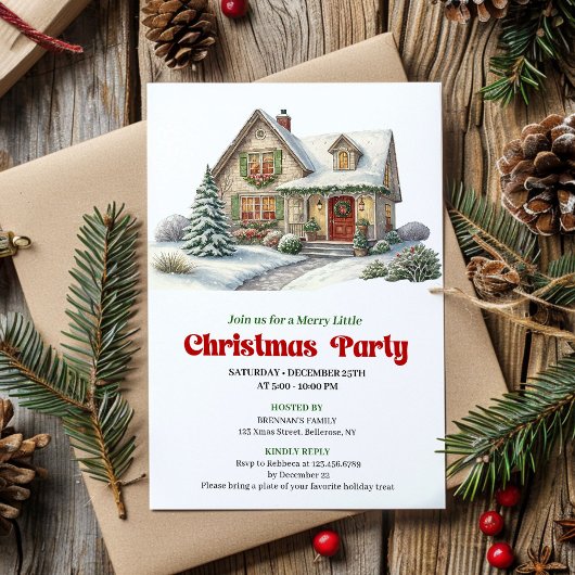 Modern christmas house invite red green minimal einladung
