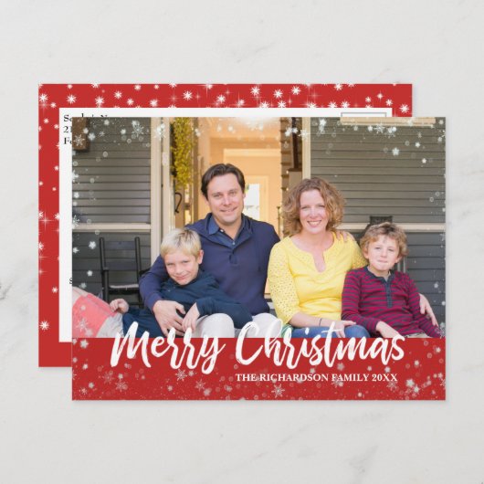 Modern Christmas Icicicile Snow Foto Rote Postkart Postkarte (Vorne/Hinten)