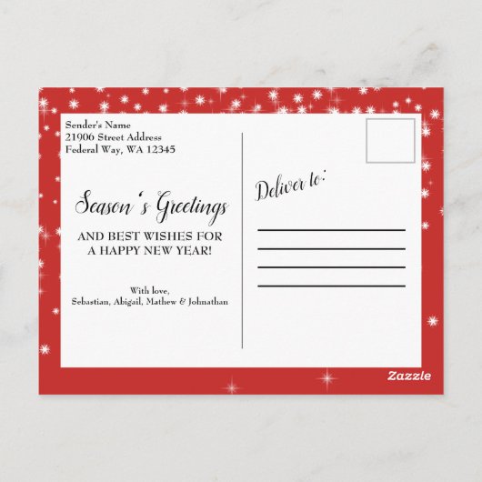 Modern Christmas Icicicile Snow Foto Rote Postkart Postkarte (Rückseite)