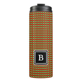 Modern Christmas Kariert Monogram Initial Red Gree Thermosbecher
