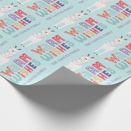 Modern Christmas Llama String Lights Name Geschenkpapier (Ecke)