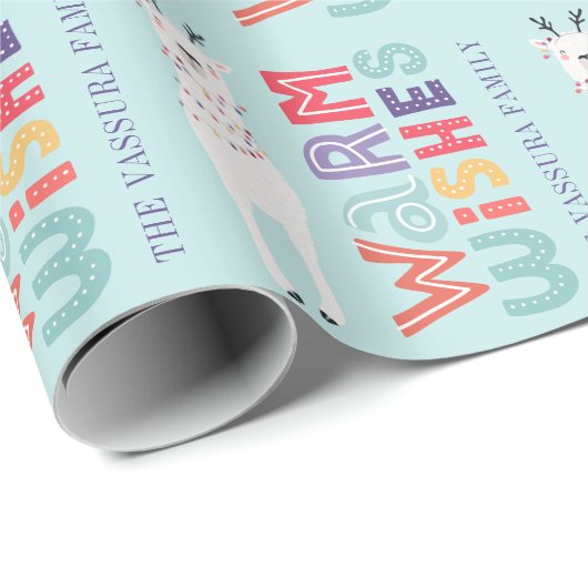 Modern Christmas Llama String Lights Name Geschenkpapier (Rolleneckpunkt)