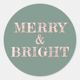 Modern Christmas Merry Bright Dusty Green Runder Aufkleber